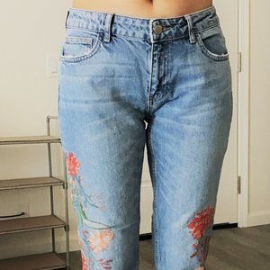 Zara Jeans with Embroidered Floral Detail